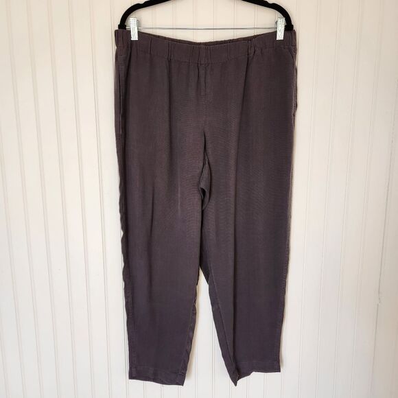 PURE JILL Gray Weave Texture Pull On Elastic Waistband Causal Pants Large Petite - Picture 1 of 6